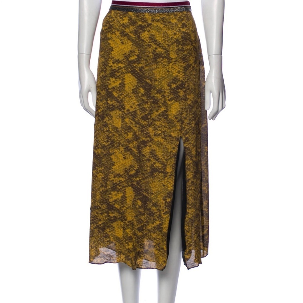 SAYLOR Yellow Gold Animal Print Midi Lined Front Slit Elastic Waist Skirt